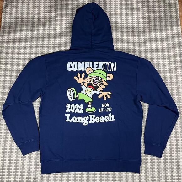 ComplexCon x Verdy 2022 Long Beach Navy Blue Pullover Hoodie Men’s Sz XL NEW - Picture 1 of 5